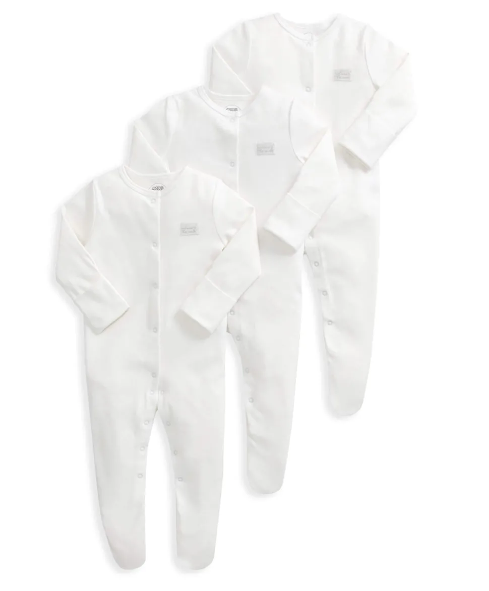 Organic Cotton Sleepsuits (Pack of 3) - White