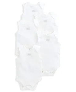 Organic Cotton Sleeveless Bodysuits (5 Pack) - White