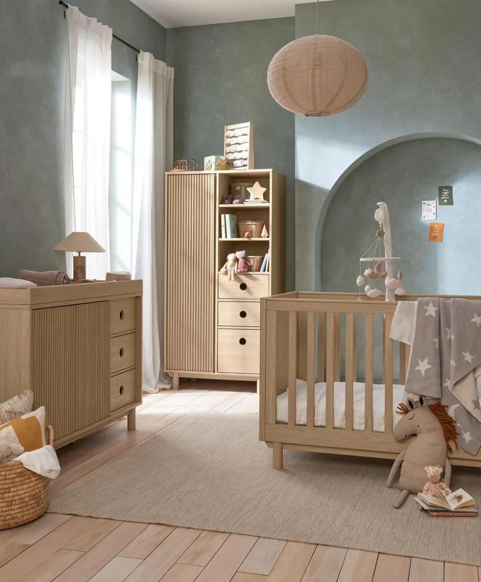 Oska 3 Piece Cotbed Range With Wide Dresser Changer & Wardrobe - Oak