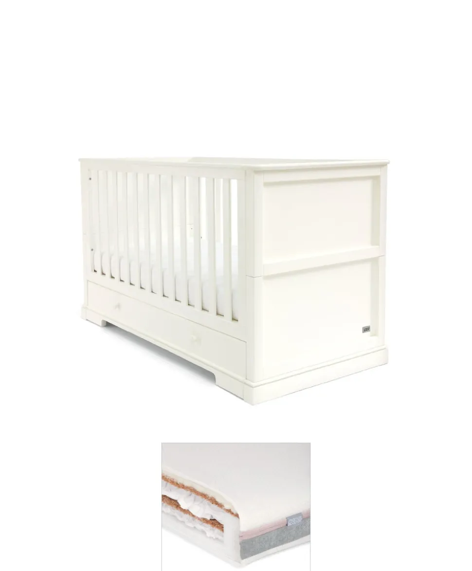 Oxford Cotbed & Luxury Hybrid Twin Mattress Bundle - Off-White