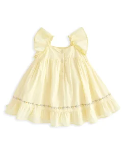 Peplum Frill Embroidered Dress - Yellow