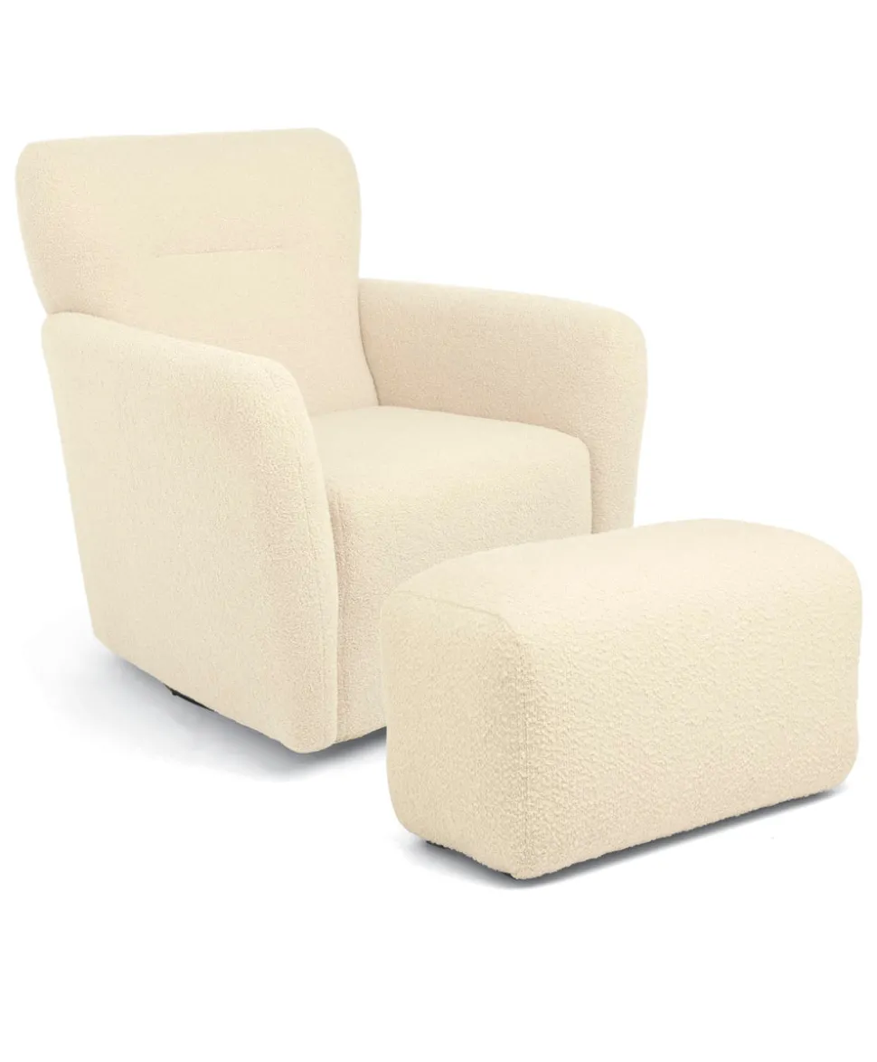 Settle Swivel Nursing Chair & Stool - Off White Boucle