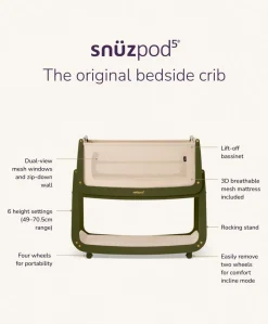 SnuzPod 5 Bedside Crib - Olive