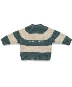 Striped Knit Cardigan with Raglan Sleeves - Blue
