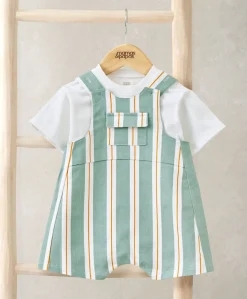 Striped Short Dungarees and T-shirt