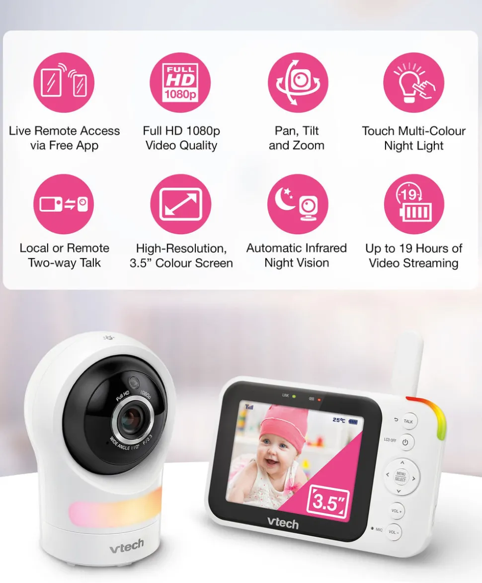 VTech RM4761 5inch Smart Wi-Fi 1080p Pan & Tilt Monitor - White