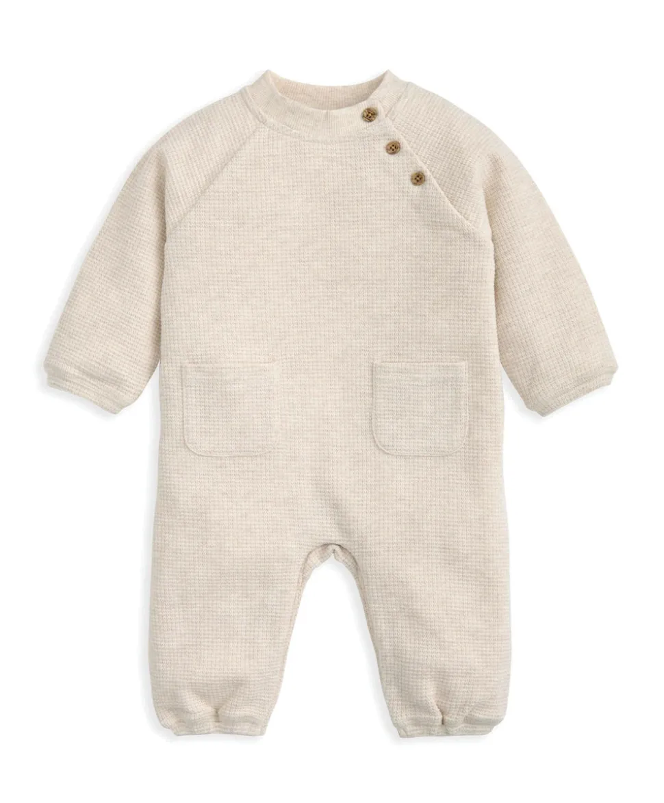 Waffle Textured Romper with Curved Pockets - Brown