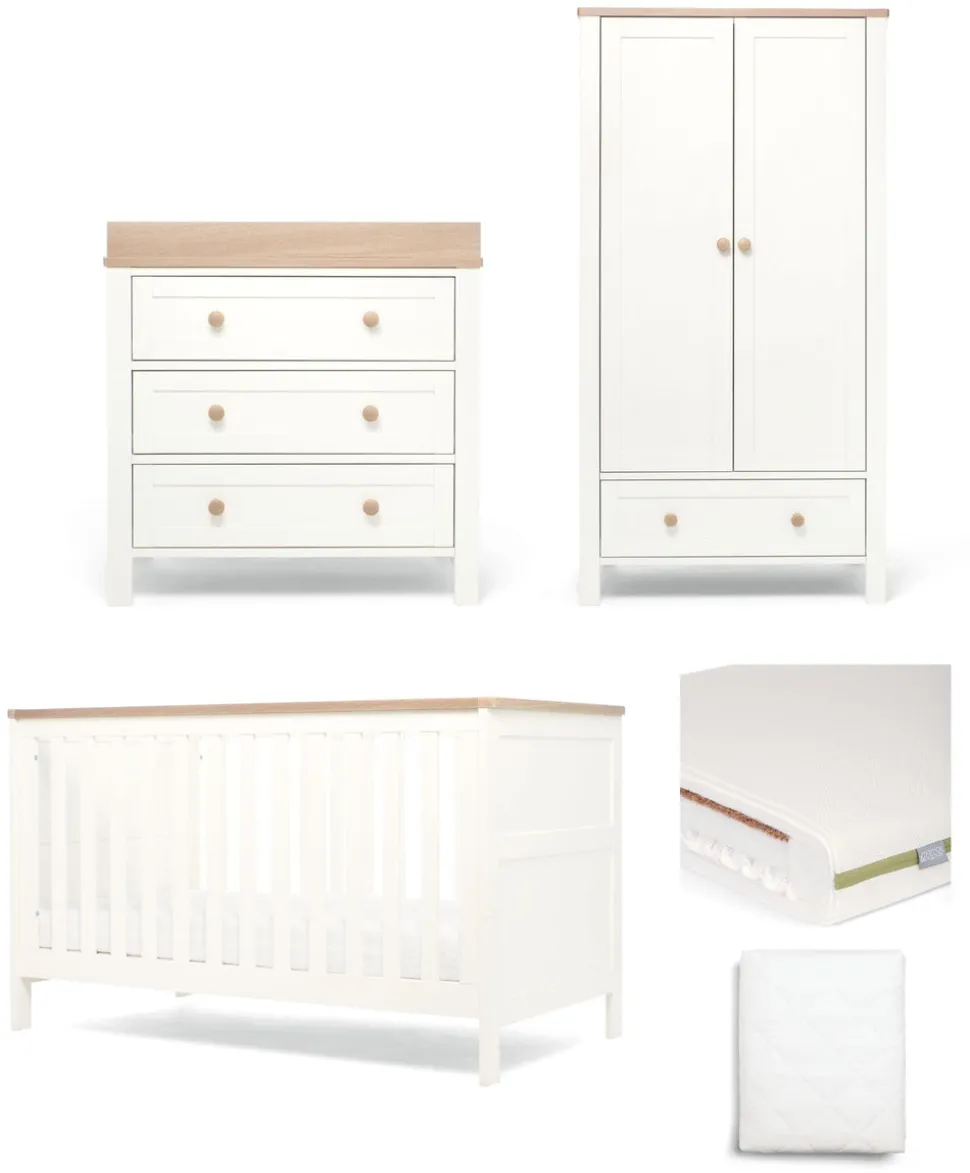 Wedmore 3 Piece Cotbed Range with Premium Dual Core Mattress - White/Oak