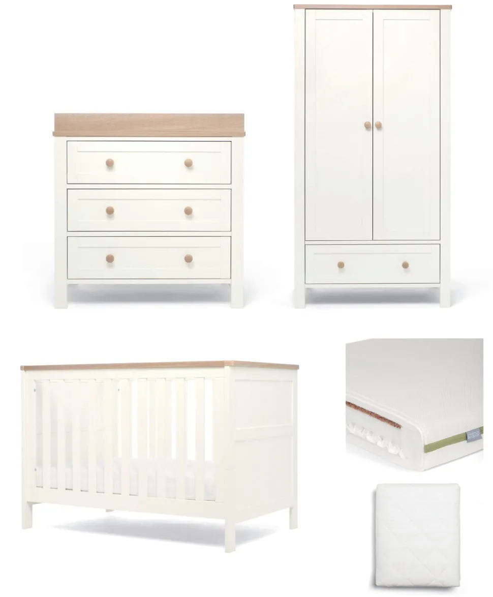 Wedmore 3 Piece Small Cotbed Range with Premium Dual Core Mattress - White/Oak